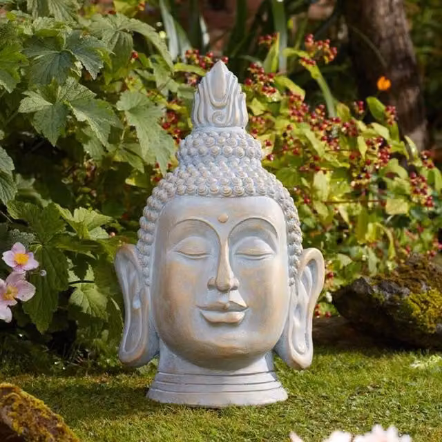 Garden Mile Large Oriental Buddha Tabletop Figurine in Grey and Gold