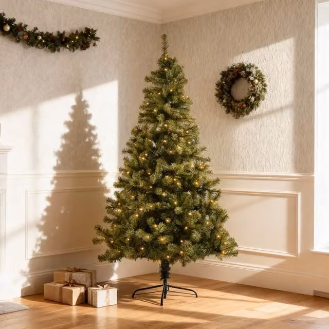 Shatchi 6ft Alaskan Pine Christmas Tree in Green with Warm White LED Lights – 1
