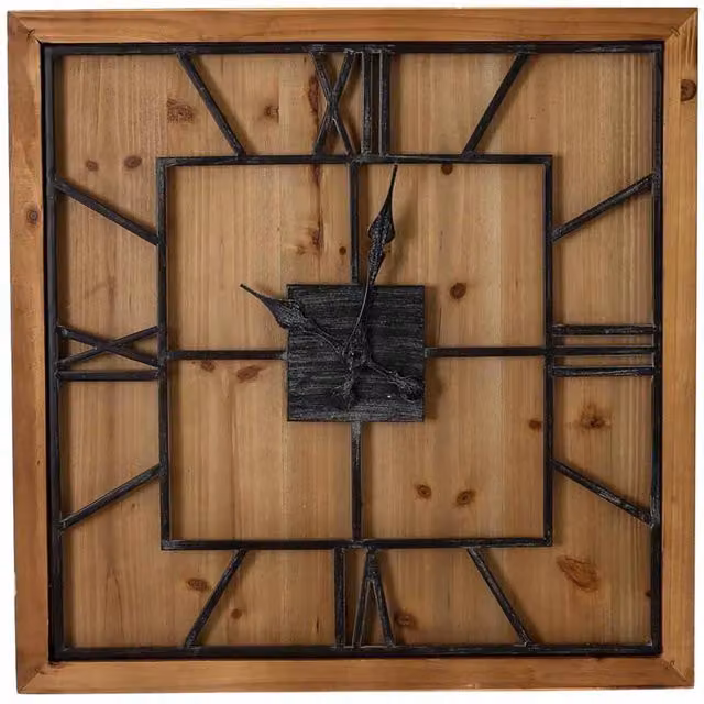 Lemon Pavilion Furniture and Decor Williston Square Large Wooden Wall Clock in Brown, W90 x H90 cm