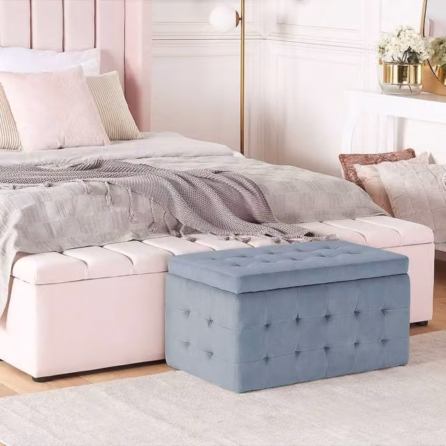 Wyld and Coco Grey Velvet Tufted Storage Ottoman Bench – 1