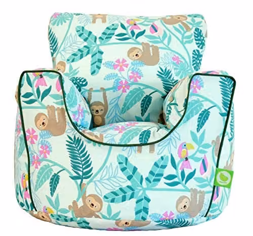 BeanLazy Green Sloth Bean Bag Chair for Children and Teenagers with 100% Cotton Removable Cover and EPS Micro Bead Filling