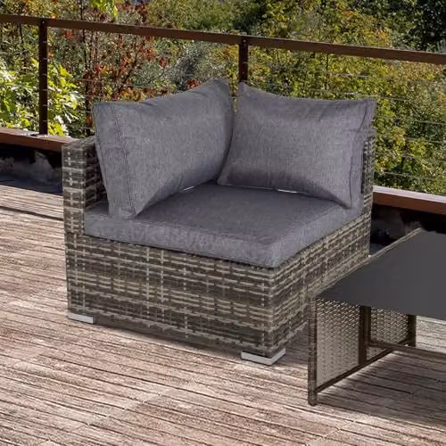 Outsunny L-Shape Polyrattan Corner Garden Sofa with Upholstered Cushions in Grey – 2