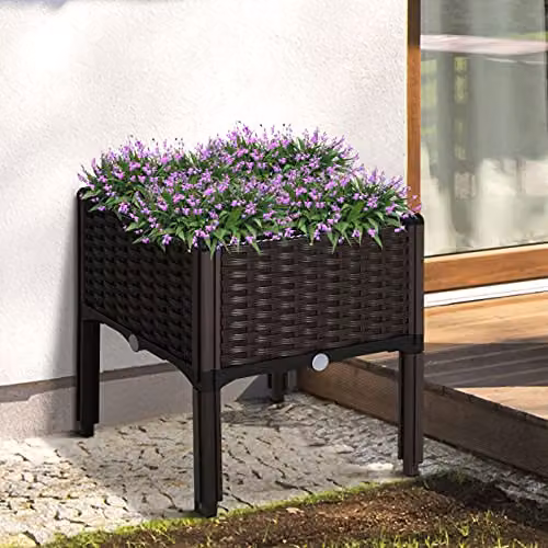 Outsunny Brown Plastic Raised Garden Bed for Vegetables, Herbs and Ornamental Plants – 2