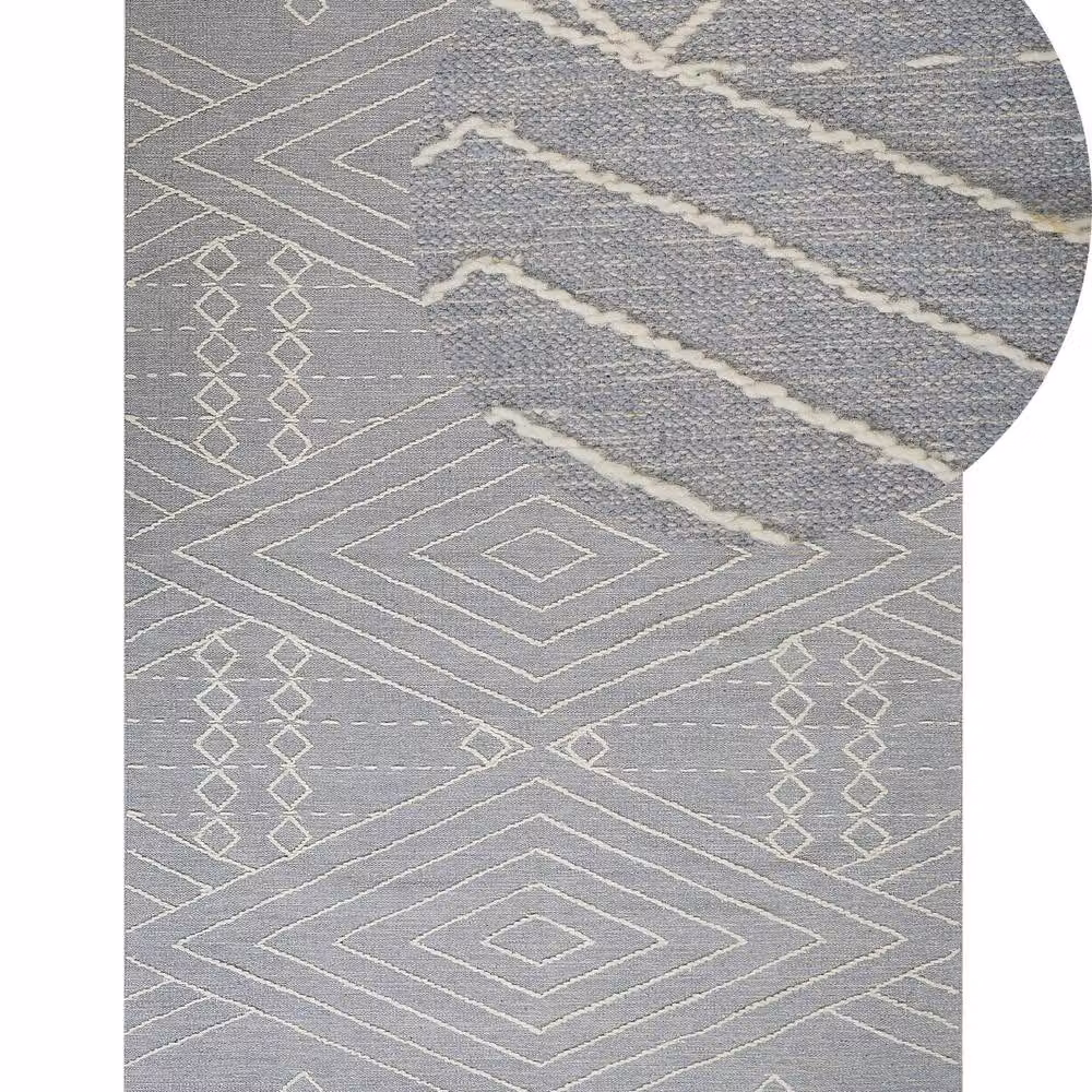 Wyld and Coco Runes Geometric Woven Rug in White and Grey with Fringes, W/D: 80 x 150 cm – 2