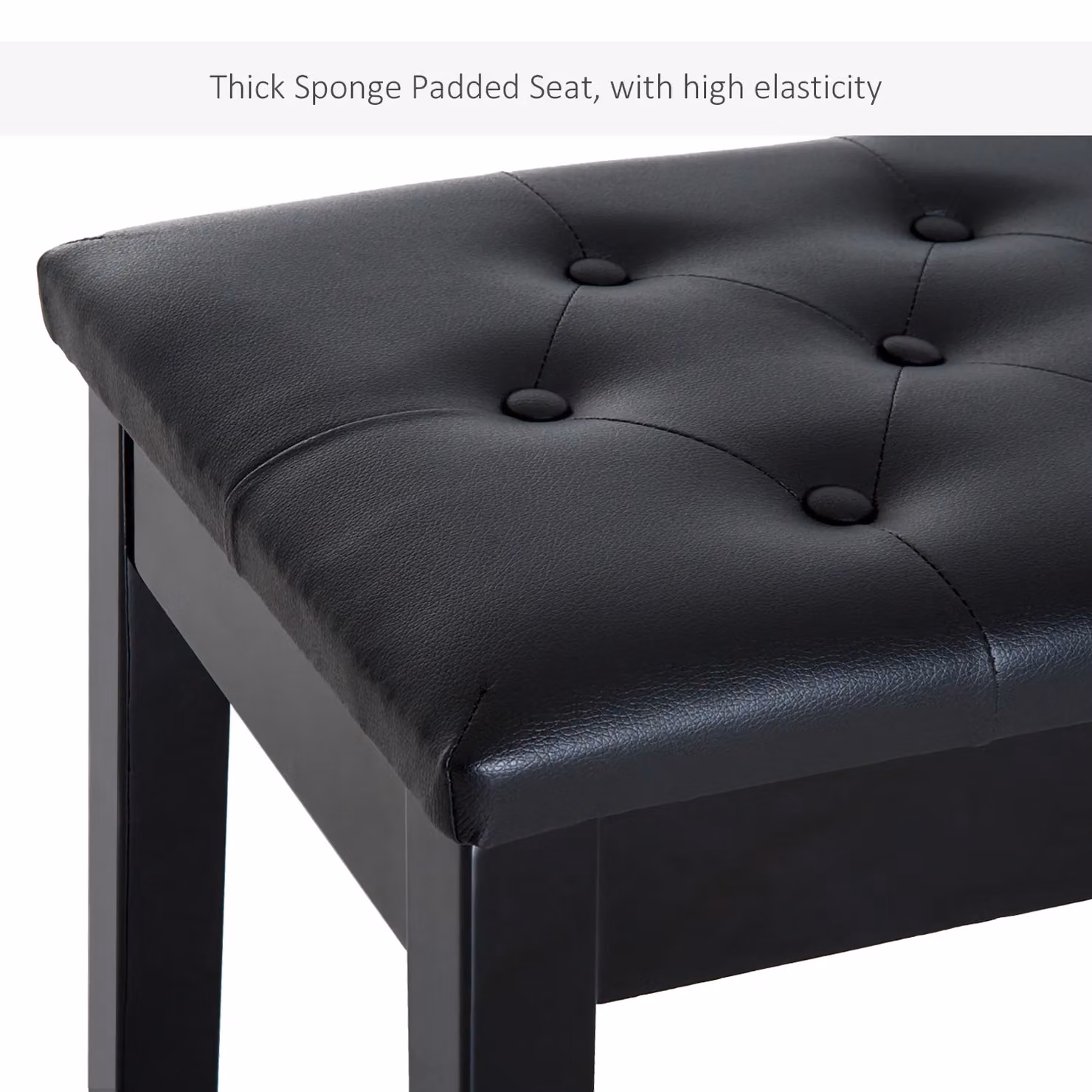 HOMCOM Classic Piano Bench with Padded Seat in Black Solid Wood – 4