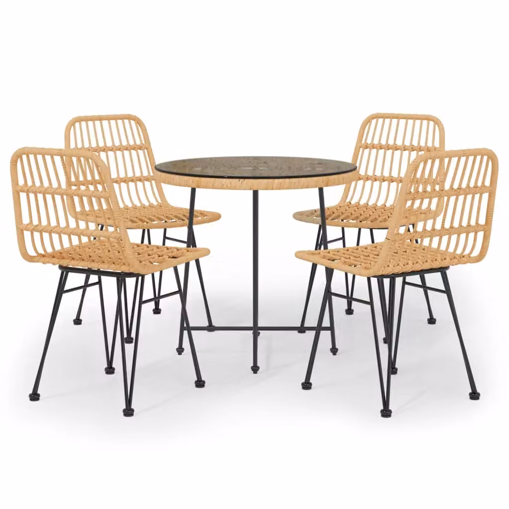 Berkfield Home 5 Piece Brown Poly Rattan Garden Dining Set with Metal and Glass Details – 2