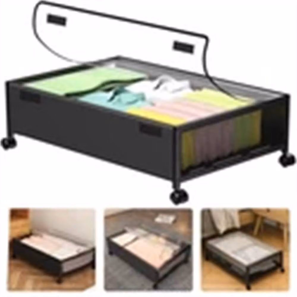 Nordara 2x Black Fabric Underbed Rolling Storage Containers, W: 90 cm – 3