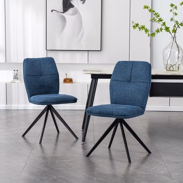 More4Homes Set of 4 Luna Modern Linen Dining Chairs in Blue