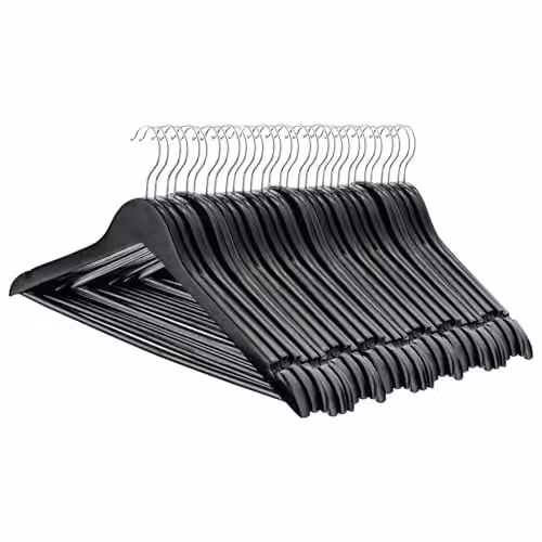 Harbour Housewares Black Wooden Coat Hangers with Swivel Hook and Trouser Bar, Pack of 30