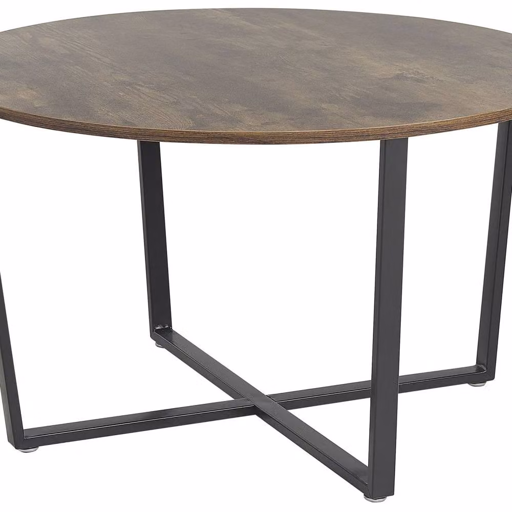 Wyld and Coco Round Coffee Table, Brown MDF Top with Black Metal Legs, Diameter: 80 cm, Height: 47 cm – 2