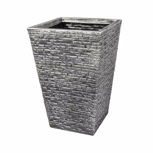 Strata Tall Column Planter in Grey Stone