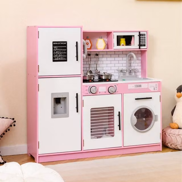 Costway Kids Kitchen Playset Toy Set in Pink