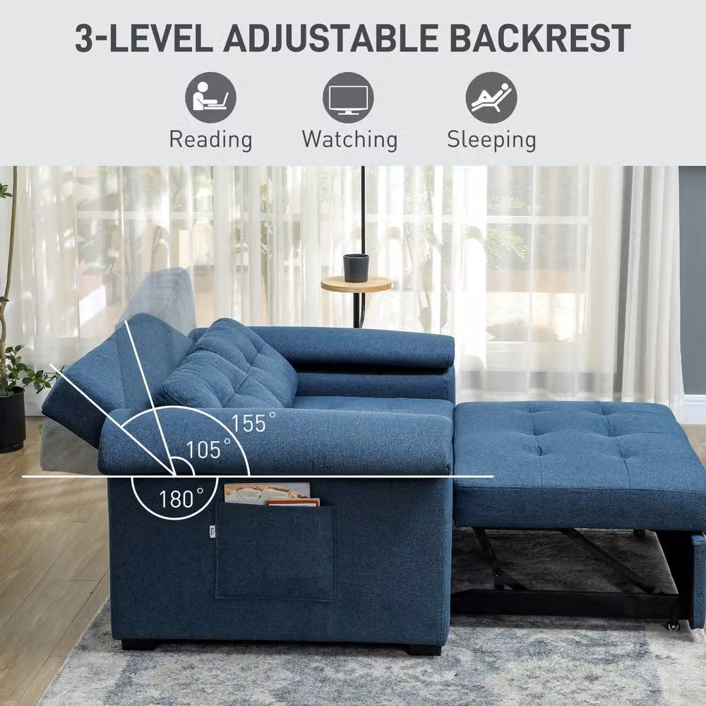 STILVORA 2 Seater Sofa Bed in Blue with Adjustable Headrest and Pull Out Frame – 6
