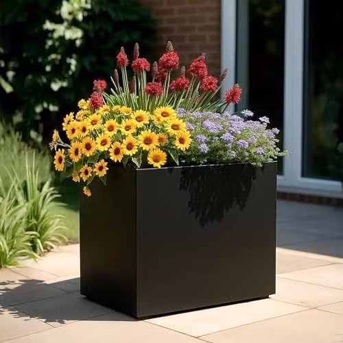 IDEALIST Black Reinforced Stone Outdoor Trough Planter, 40L – 3