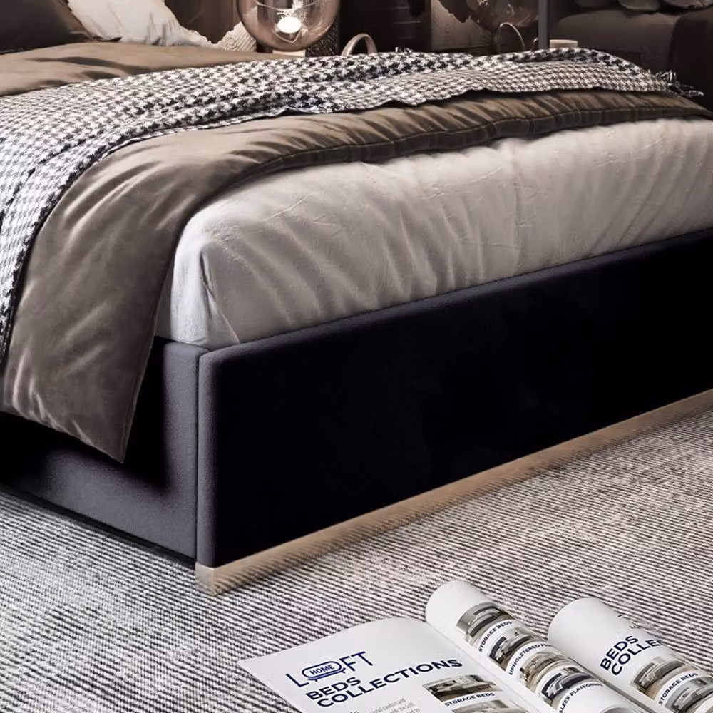 KDMD Horringer Single Designer Bed Frame with Black Metal and Soft Velvet Upholstery, W/D/H: 90 x 200 cm – 5