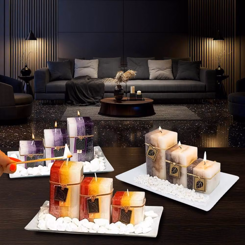 BARGAINS-GALORE Scented Aromatic Mood Wax Candle Gift Set with Glass Plate and Stones in Purple and White – 2