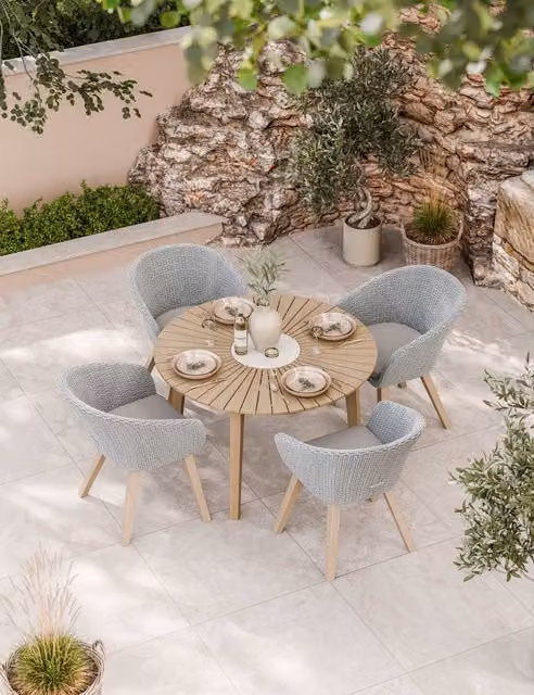Royalcraft Roma 4 Seater Round Garden Table and Chairs Set in Grey Lacquered Acacia Wood