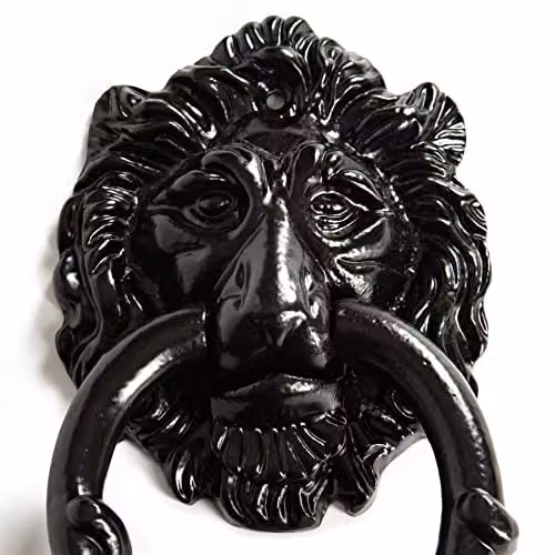 Hammer and Tongs Lion Head Door Knocker in Matt Black Iron, Pack of 2 – 4