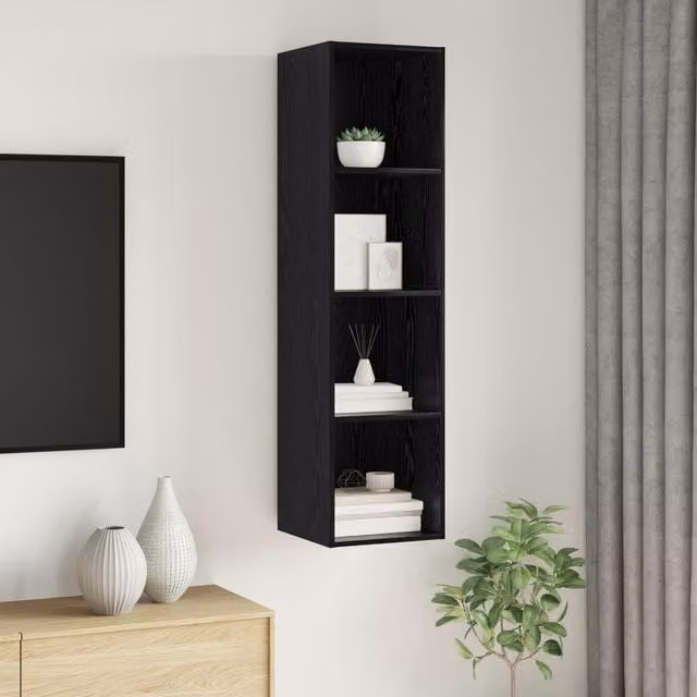 Berkfield Home Modern TV Cabinet in Black Oak, W/D/H: 37 x 37 x 142.5 cm