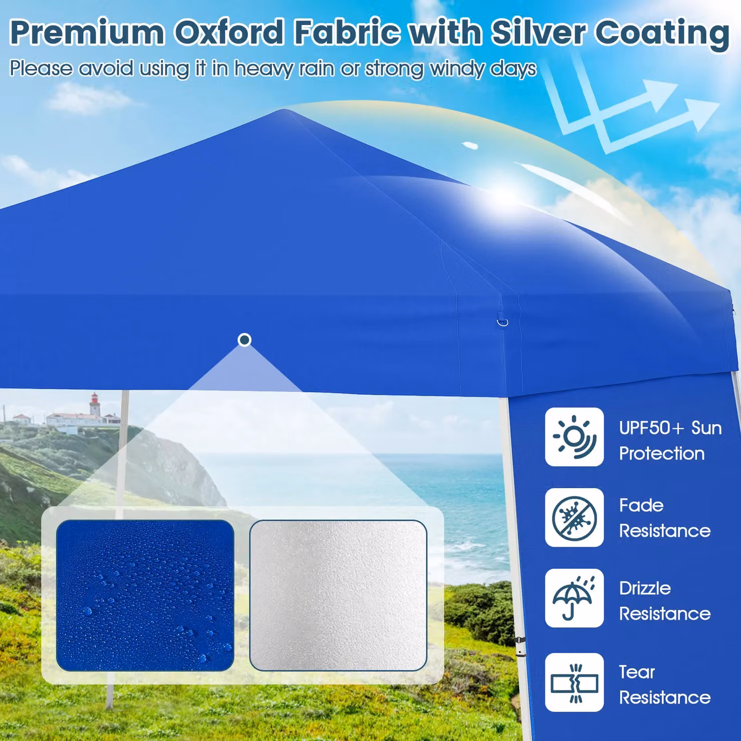 Costway Blue Outdoor Pop Up Canopy Tent with UPF 50+ Sun Shelter, W: 426.72 cm, D: 277.37 cm – 6