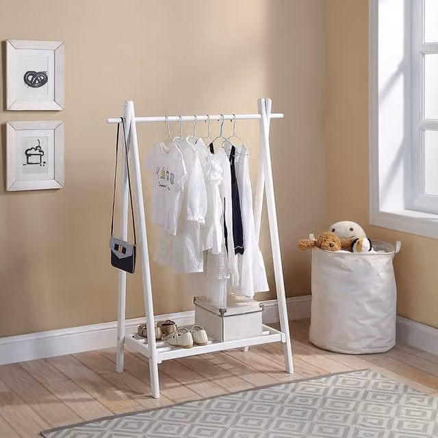 Charles Bentley Modern White Matt Wood Clothes Rail and Shoe Rack