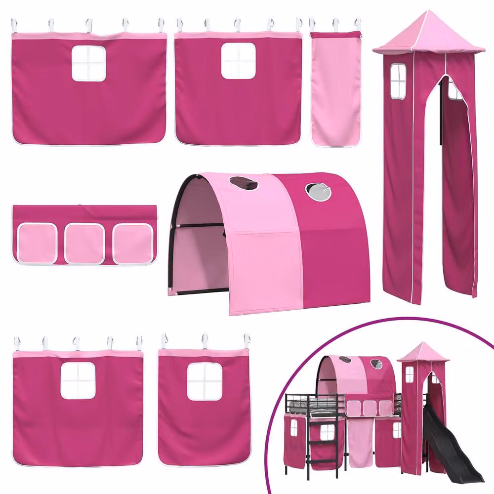 Berkfield Home Kids' Metal Loft Bed Frame in Black and Pink, W: 75 cm, L: 190 cm – 3