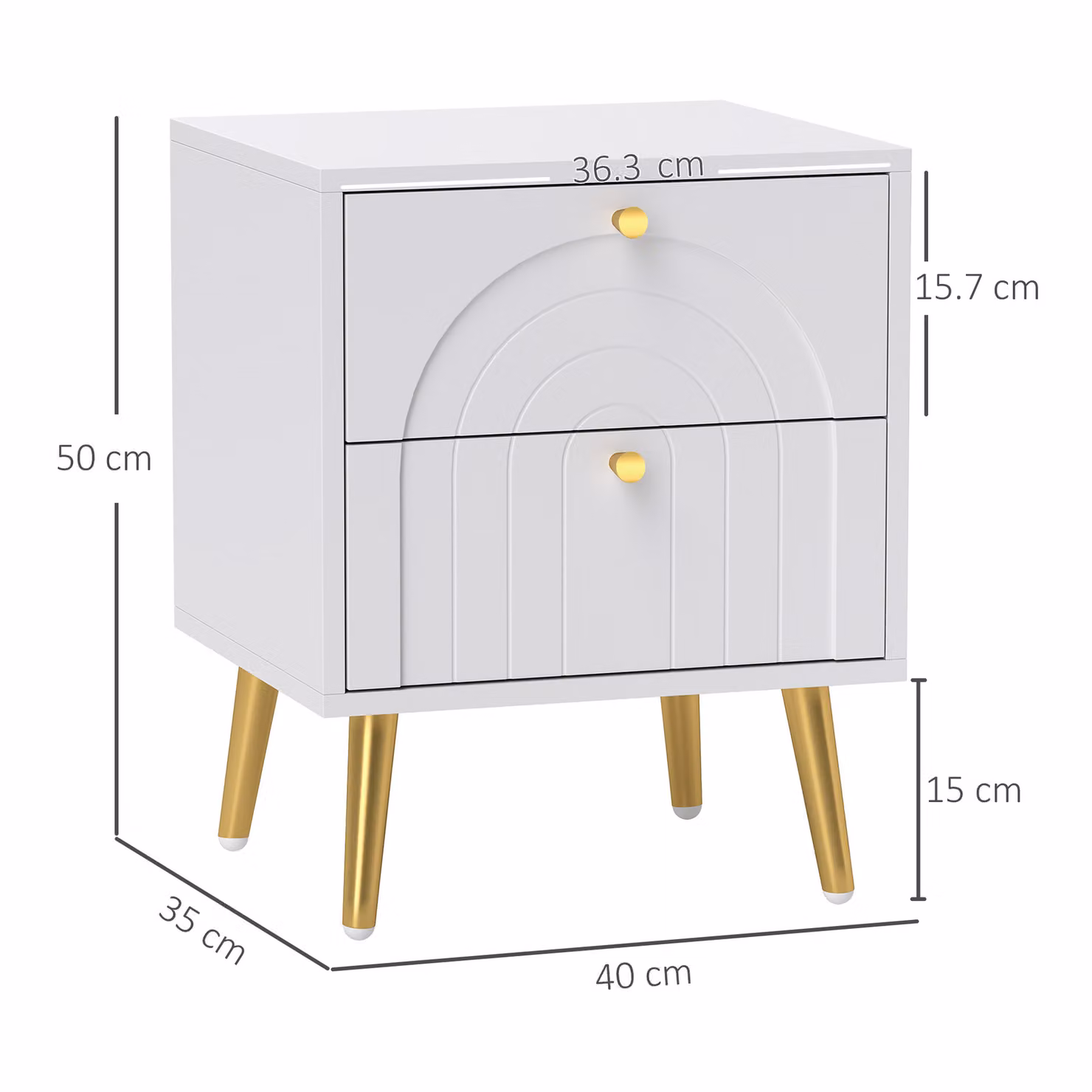HOMCOM Set of 2 Modern White and Gold 2-Drawer Bedside Tables – 2
