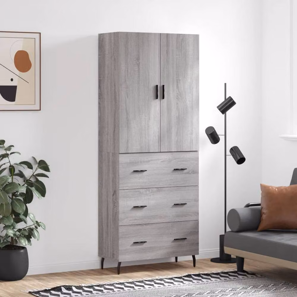 Berkfield Home Grey Sonoma Highboard with Hinged Doors and Internal Shelves, W/D/H: 69.5 x 34 x 180 cm – 2