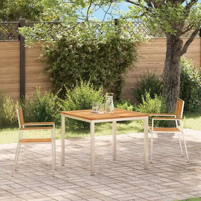 Berkfield Home Set of 2 Stackable Garden Chairs in Silver Acacia Wood and Stainless Steel