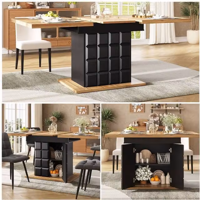 ModernLuxe Extendable Folding Dining Table in Black, W/D/H: 140 x 80 x 75 cm – 1
