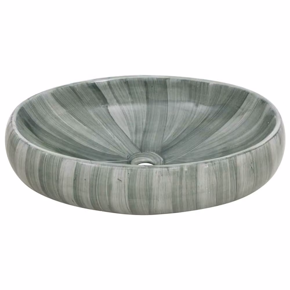 Berkfield Home Green Oval Ceramic Countertop Basin W: 59 cm, D: 40 cm, H: 15 cm – 3