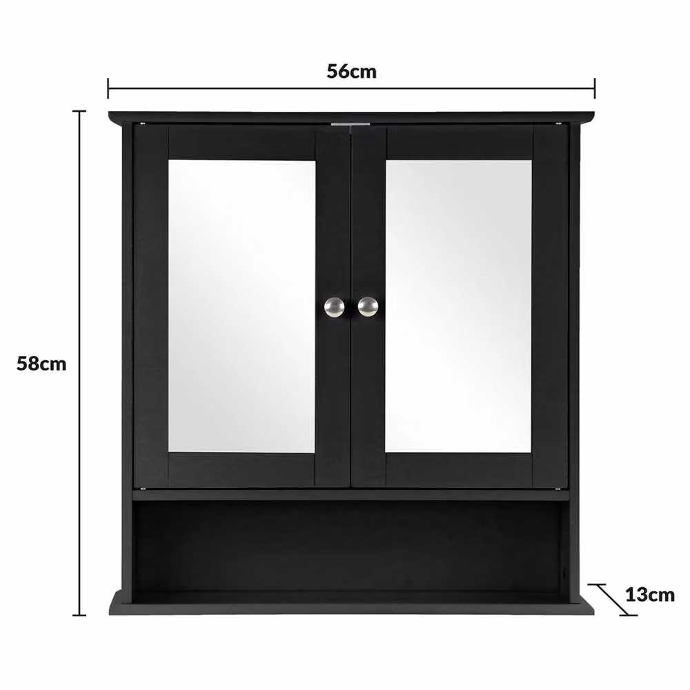 Havendro Black Matt Wooden Double Mirror Door Bathroom Wall Cabinet – 2