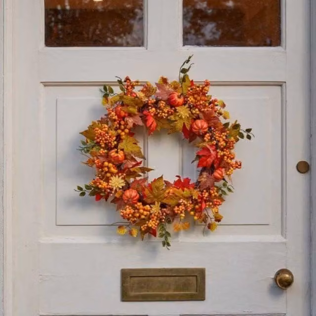 Garden Greatness Multicolour Autumn and Halloween Hanging Pumpkin Wreath – 1