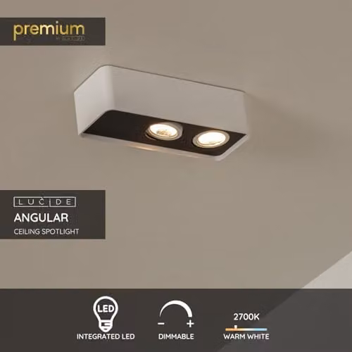 Lucide Angular Dimmable LED Ceiling Spotlight in White – 2