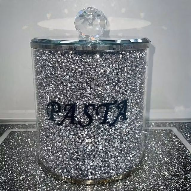 DEENZ Silver Glass Pasta Jar with Mirror Lid