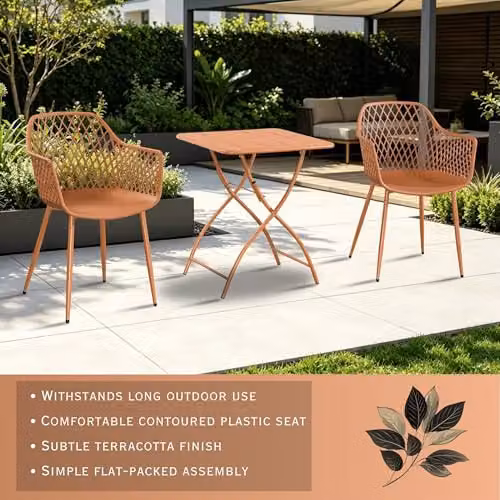 Core Products 3-Piece Bistro Garden Set with Two Lattice Armchairs and Folding Metal Table – 2