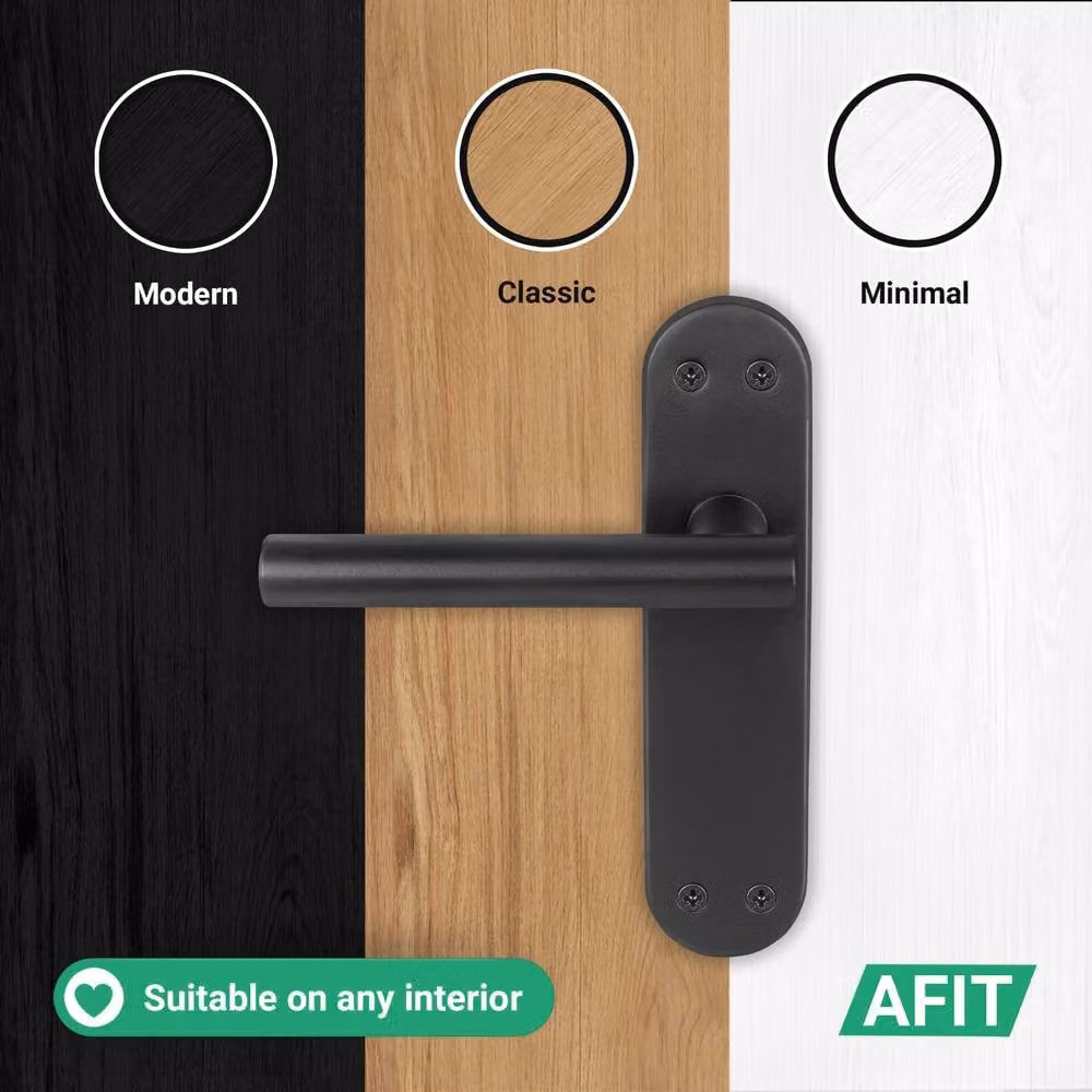 AFIT Matt Black T-Bar Door Handle Latch Backplate Set, 6 Pairs, W/D/H: 15 x 15 x 1.5 cm – 6