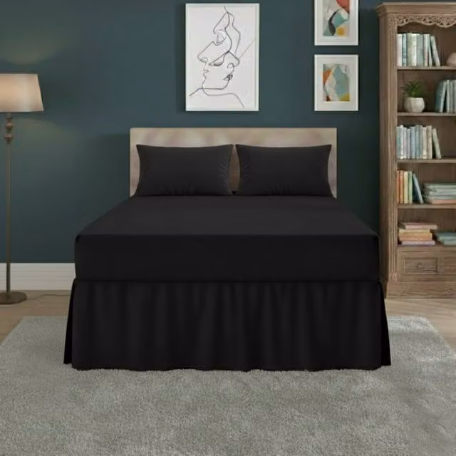 Snug City Super King Polycotton Fitted Valance Bed Sheet with Frill in Black