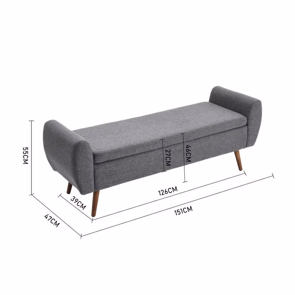 KORVIXA Grey Linen Padded Ottoman Stool Storage Box W: 150 cm, H: 55 cm – 2