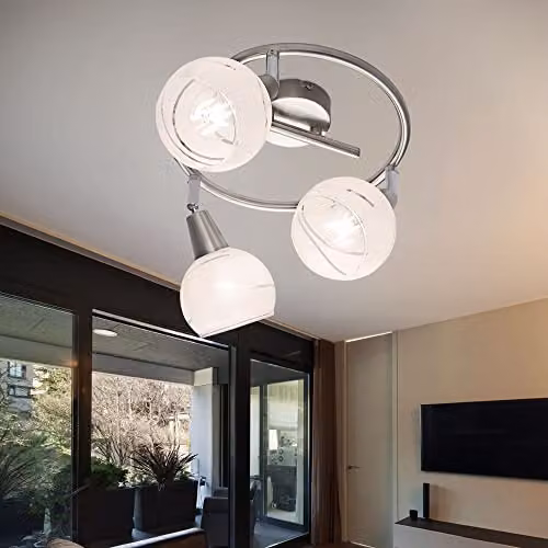 Globo Lighting Elliott Ceiling Spotlight Cluster in Grey and Nickel with Glass Shades and 3x E14 Sockets – 4