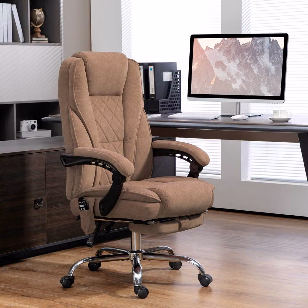 STILVORA Brown Fabric Executive Office Chair with Heated Massage, Recline, Footrest and Headrest – 2