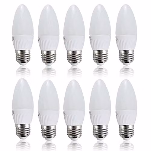 MiniSun Pack of 10 LED Candle Bulbs, 4W E27 ES Frosted Opal Plastic, 6500K Cool White – 1