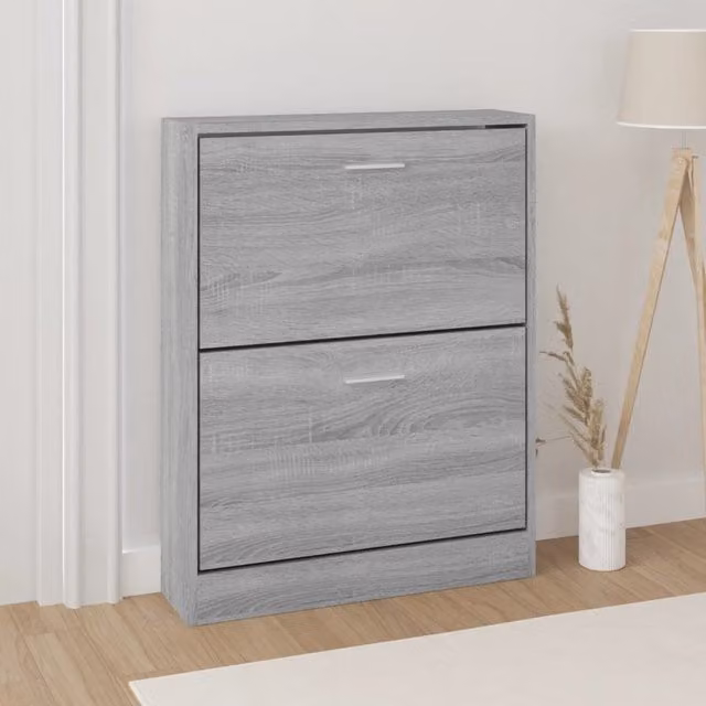 Berkfield Home Grey Modern Shoe Cabinet with Tilting Compartments, W/D/H: 59 x 17 x 81 cm