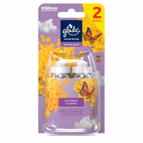Glade Sense and Spray Air Freshener Refill, Blooming Flowers Automatic Room Spray and Odour Eliminator, Duo Pack (2 x 18ml) – 1