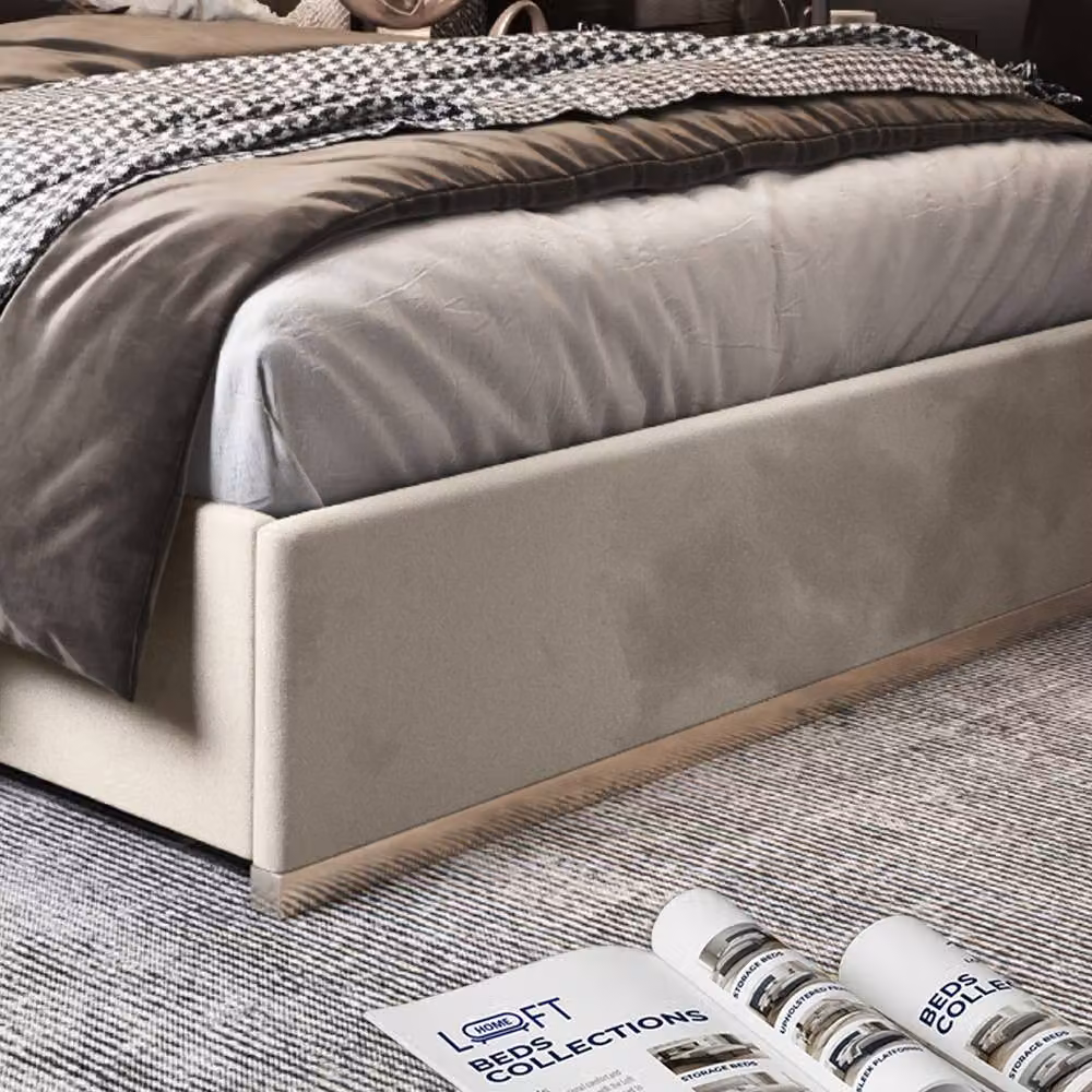 KDMD Horringer Double Bed Frame in Beige Upholstered Velvet and Metal, W/D/H: 140 x 200 cm – 4
