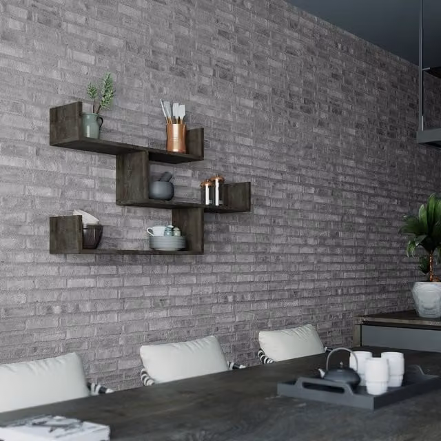 Decortie Modern Wall Mounted Bookcase Display Unit in Brown