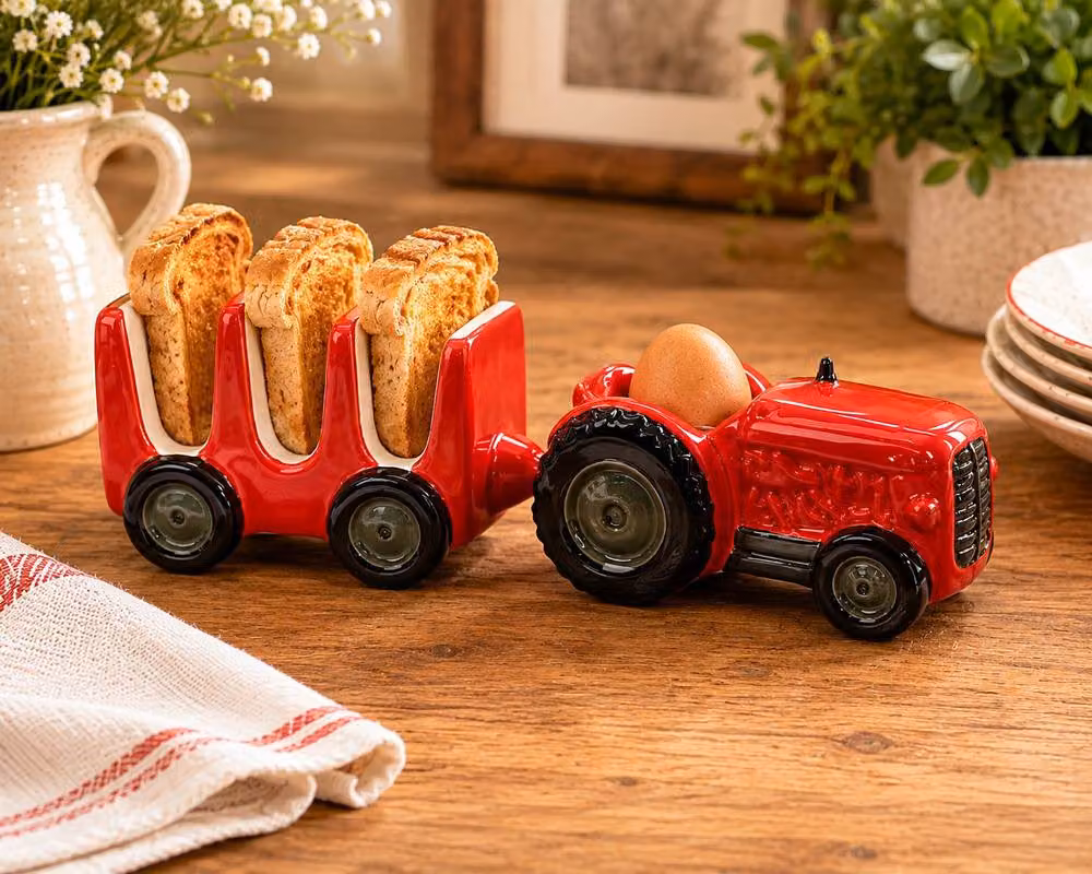 Country Living Red Ceramic Egg and Soldiers Tractor Set – 2