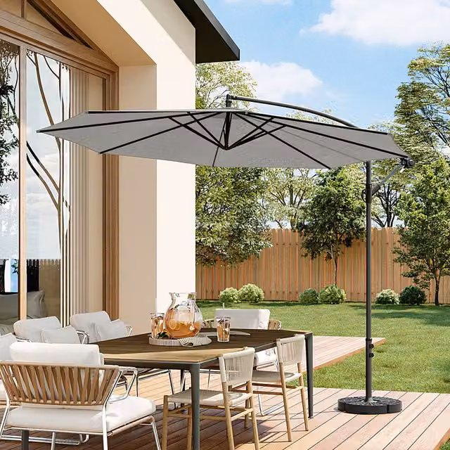 Livingandhome Cantilever Garden Parasol Umbrella with Base in Grey