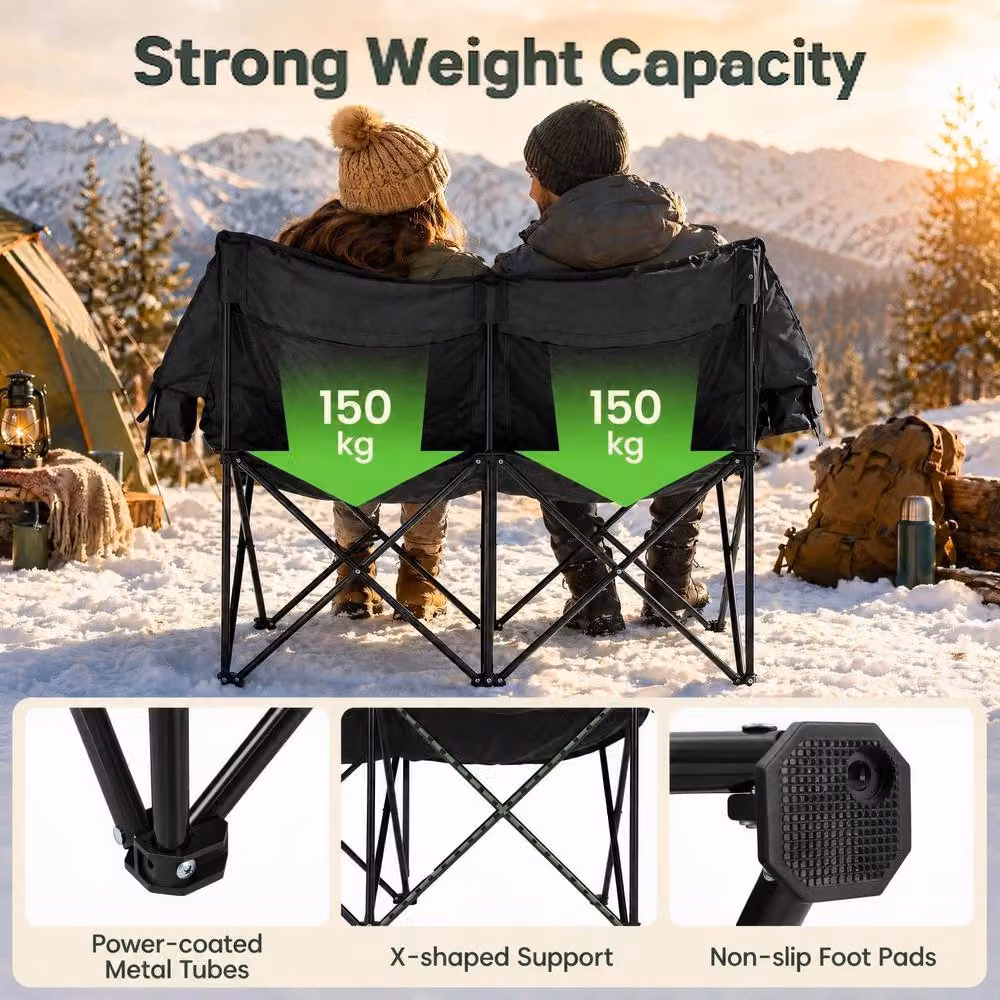 Costway Heated Double Camping Chair Oversized Padded Loveseat in Black – 6