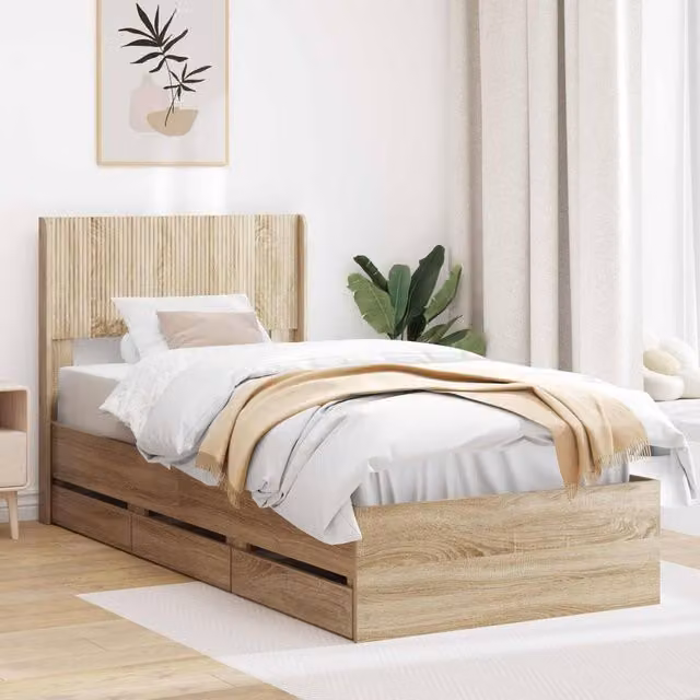 Berkfield Home Sonoma Oak Bed Frame with Storage Drawers and Headboard, Brown, W/D/H: 90 x 200 cm – 1